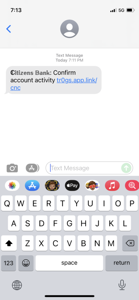 Example of brand impersonation attack via SMS