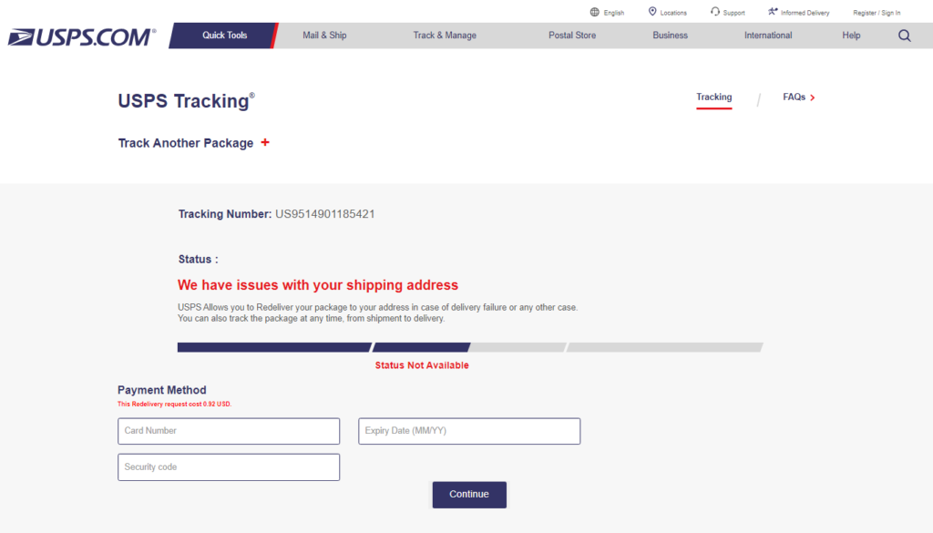 Example of online brand impersonation attack against the US Postal Service
